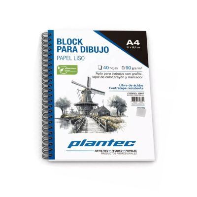 Block Plantec para Dibujo A4 90grs 40hjs anillado lateral